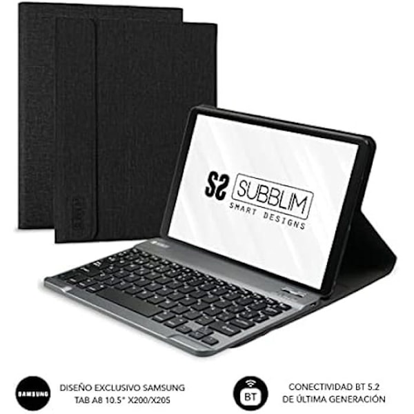 SUBBLIM Samsung GT A8 10,5" x200/205 tablet, med Bluetooth 5.2 tastatur, spansk tastatur, magnetisk lukning, lastport,