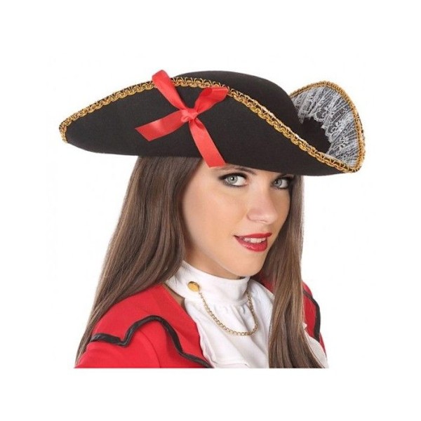 Svart Pirat Tricorne med Spets