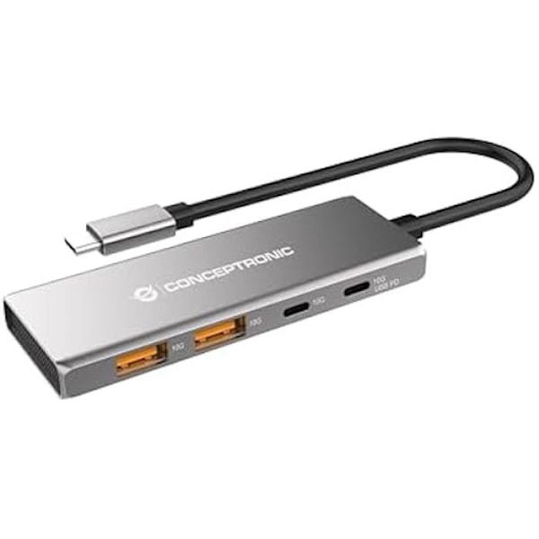 CONCEPTRONIC HUBBIES15G Hub 4 porttia USB 3.2 Gen 2, 10 Gbps, USB-C x 2, USB-A x 2, 100 W USB PD, alumiinikotelo