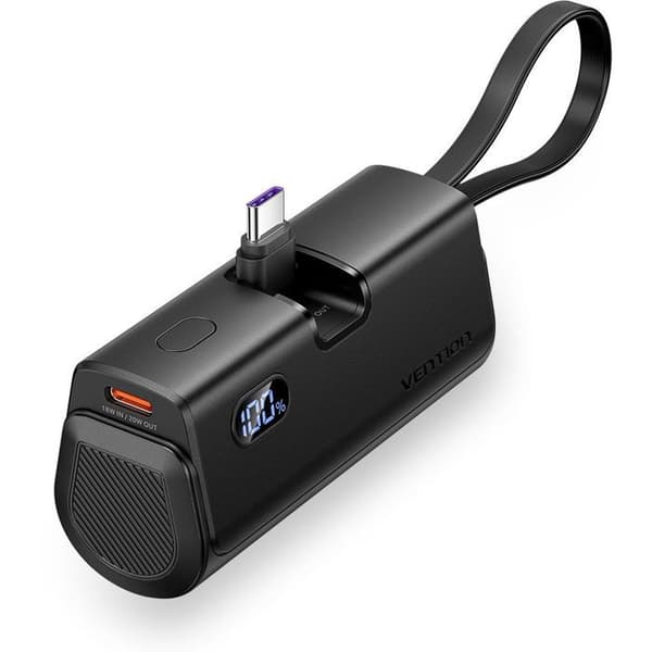 Vention Strömförsörjning med LED-skärm 4800mAh (USB-C Lightning USB-C) 22,5W Svart Fällbar Typ USB-C
