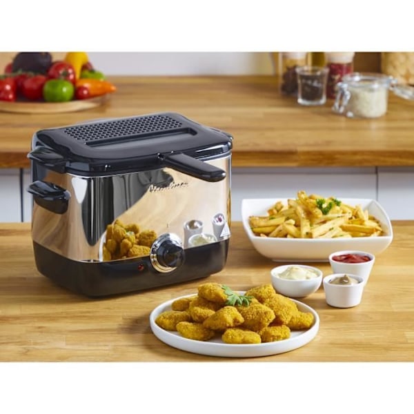 Moulinex, Minifrito, Klassinen friteuse, 1 L, 600 ranskalaista perunaa, Jopa 4 henkilöä, 150 °C - 190 °C, Kompaktit, helppo säilyttää Svart silver