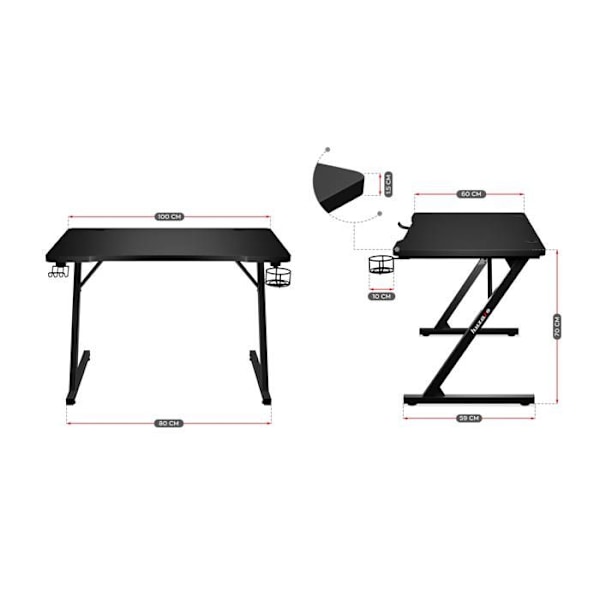 Bureau gaming - HUZARO - HERO 1.8 - Svart - MDF Kolfiber - Modern design Svart