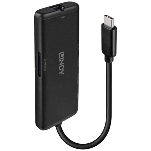 LINDY Mini USB-C dockingstation - Brandvenlig - Pass-Through Charging - Sort