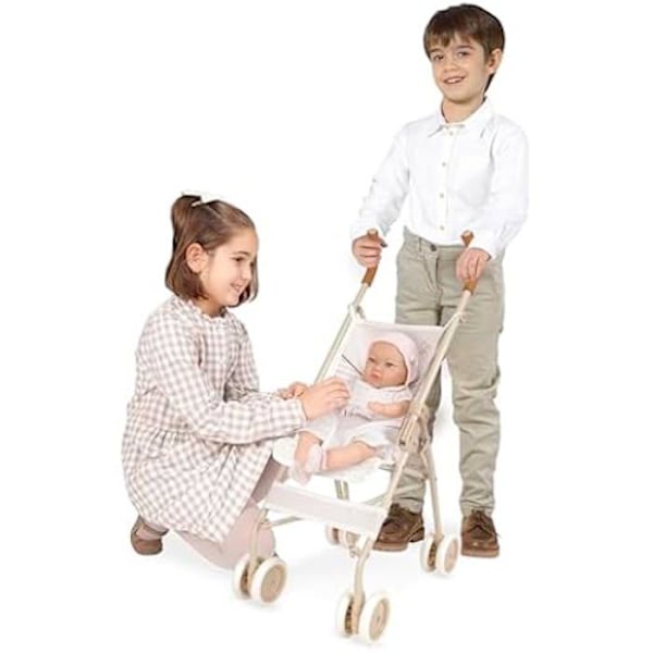 Klapvogn - DE CUEVAS - Grande Verona - Sammenfoldelig - Elegant design - Til dukker Beige och ljusgrå