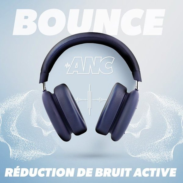 T'nB - Bounce ANC Midnight Blue, Trådløs Bluetooth-hovedtelefon, Aktiv Lydreduktion ANC, 50 timers batterilevetid, Immersiv lyd - Blå