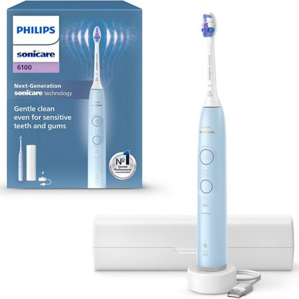 Philips Sonicare 6100 - Sonic tandbørste med 2 børstemodes, 3 intensitetsniveauer, trykadvarsel. Ljusblå