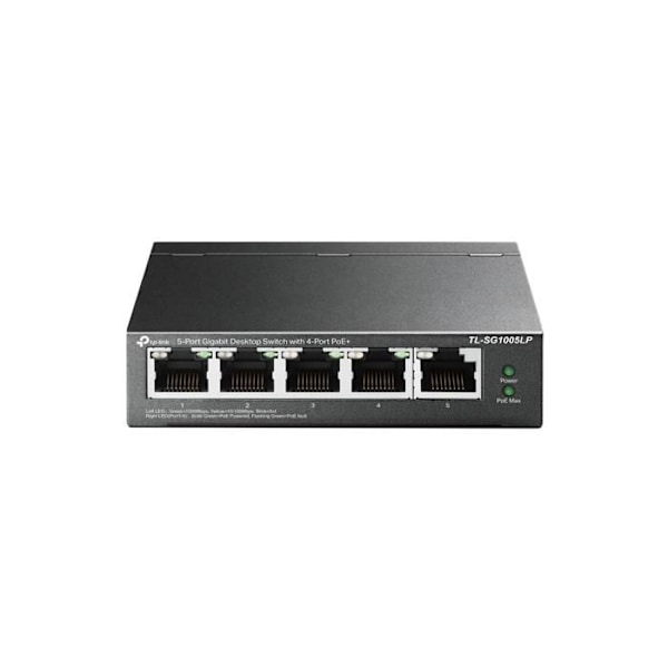 TPLINK TL-SG1005LP 5P Gb Switch 4P PoE+ TL-SG1005LP 5-Port Gigabit Desktop Steel Case Switch med 4-Port PoE+ 40W PoE budget Sort