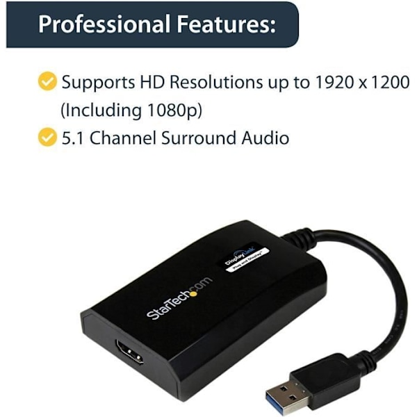 StarTech.com USB 3.0 - HDMI -sovitin Macille / PC: lle - DisplayLink-sertifioitu ulkoinen näytönohjain - 1080p (USB32HDPRO)