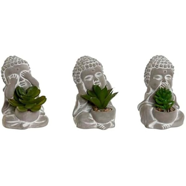 Korist plant - HOME ESPRIT - Itämainen Buddha - Polyeteeni - Sementti - 3 kappaletta - 7x8,5x11 cm mångfärgad
