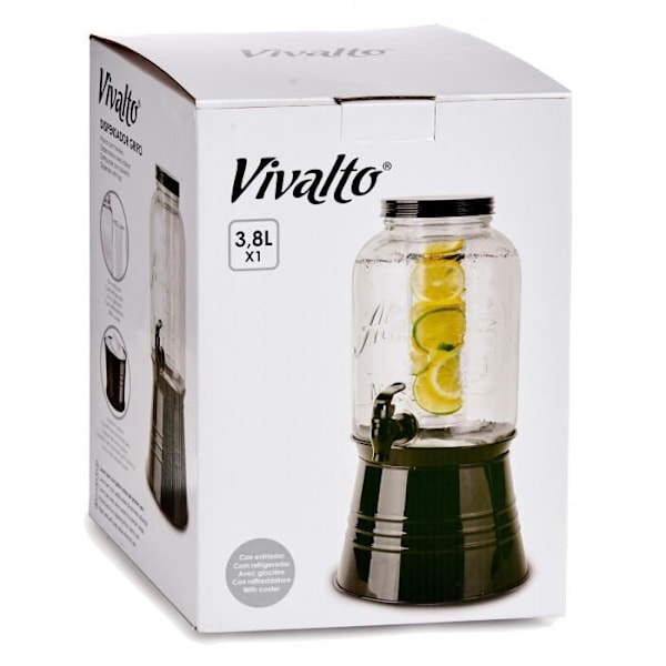 Vivalto drikkevareautomat 3,8 liter glas/stål transparent/sort