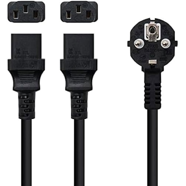 NANOCABLE 10.22.0100 - Splitter strømkabel, 1 Sckuko CEE7 hanstik til 2 C13 hunstik, farve Svart
