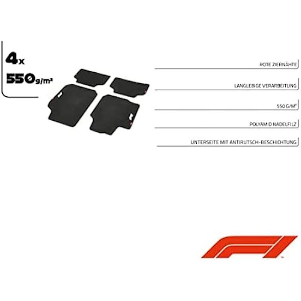 Bilmattor - FORMULA 1 - CM580 - Svart/Vit - 4 delar - Universal Bilgolvmatta set, svart/vit