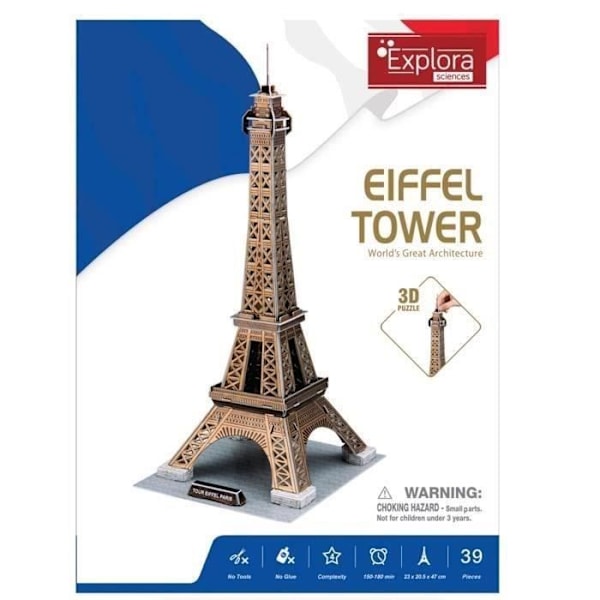 Puzzle 3D - Eiffeltårnet - Byggespil - EXPLORA - 39 dele - Fra 5 år