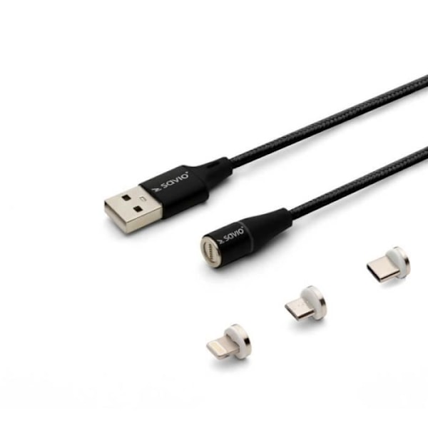 Savio CL-155 kaapeli USB 2 m USB 2.0 USB C Micro USB A-Lightning Musta