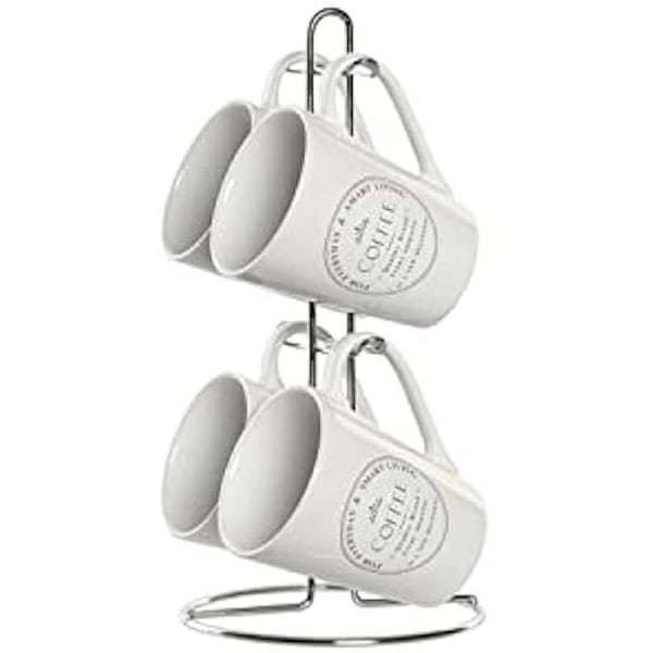 Set med koppar med tallrikar - DKD Heminredning - Vit - Metall och stengods - Mått 9,5x10,5x12,5 cm Vit