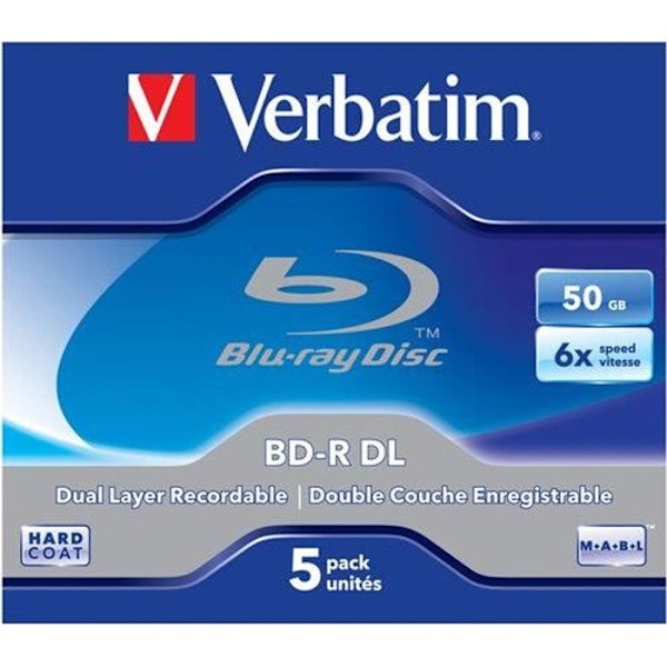 Erä 5 Blu-ray-levyä VERBATIM - R DL - 50 Gt 6X - CD-kotelo