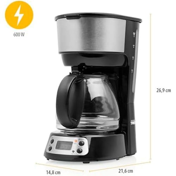 Tristar Elektrisk kaffemaskine, til 4-6 kopper, holde varm funktion, automatisk sluk, anti-dryp system, filter Svart