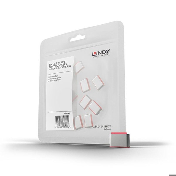 USB Type C-port blocker - LINDY - Rosa - Paket med 10 - 2 års garanti - Enkelt att använda