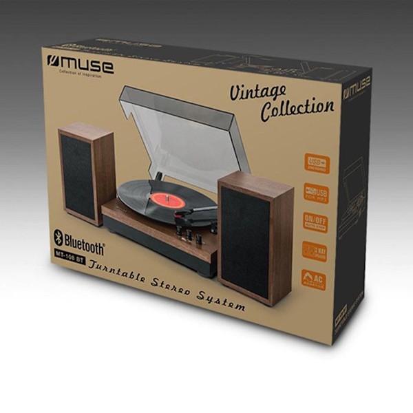 Pladespiller - Muse - MT-108BT - 3 hastigheder - Bluetooth - Træeffekt Trä