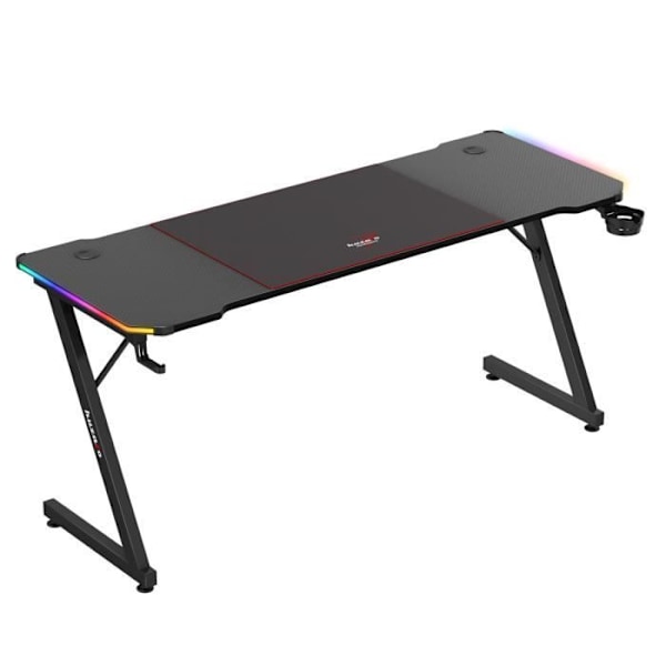 Bureau gaming HUZARO Hero 4.8 Sort RGB - LED-belysning, 160 cm bordplade, kulfiberfinish, headset- og krusholdere, ergonomisk RGB LED