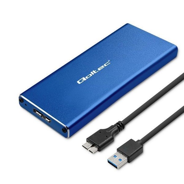 Qoltec ekstern SSD-harddisk - 51832 - M.2 SATA NGFF SSD-hus USB 3.0 Super hastighed 5 Gb/s 2 To Blå