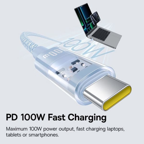 USB-C till Type-C-kabel, Super Snabb Laddning 100W, 2m - Baseus Gem (P10373000311-01) - Galaxblå