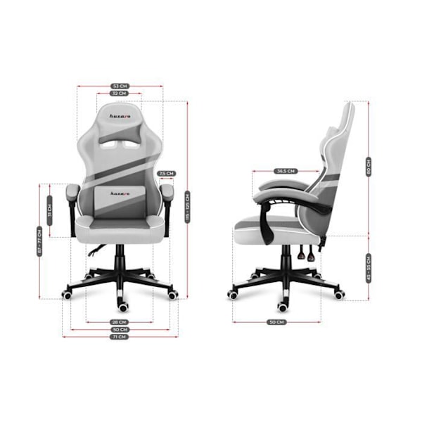 HUZARO FORCE 4.4 Gaming Stol Vit Tyg - Ergonomisk - Justerbar - Vridbar Vit grå