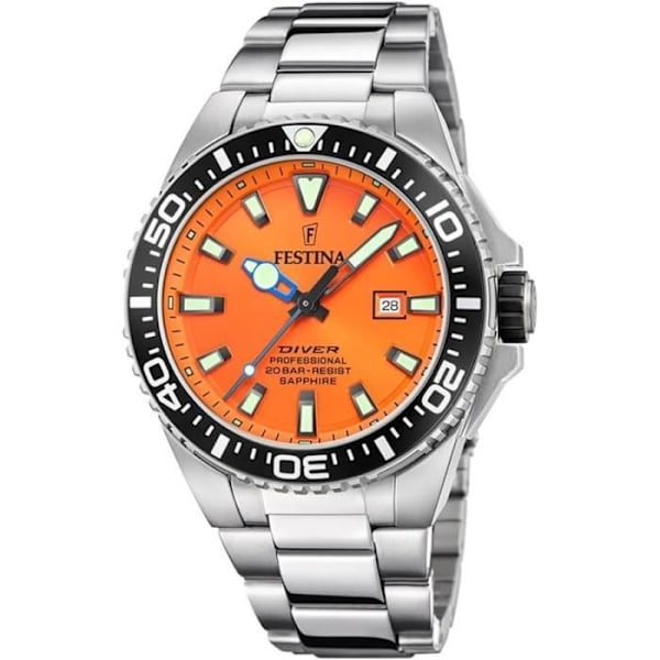 Ur - FESTINA - Diver Professional F20663/4 - Quartz - Rustfrit stål - 46 mm Orange, Silver