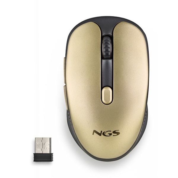NGS EVO RUST GOLD - 2,4 GHz genopladelig trådløs mus, lydløse taster, 3 opløsningsniveauer, designet til højrehåndede mennesker, guld