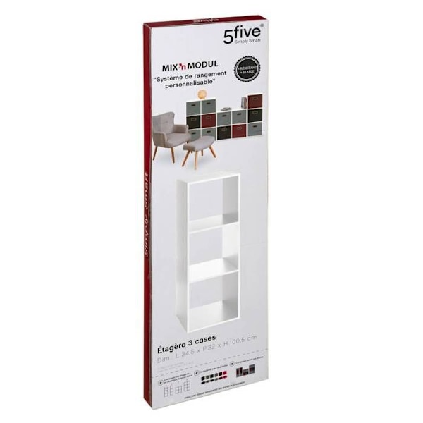 3 rums hylde - L 34,4 x D 32 x H 100,5 cm - Træ - Hvid Vit