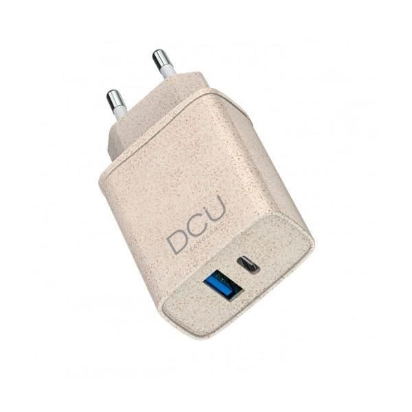 DCU ECO Friendly USB-väggladdare i vetehalmfärg, skapad med återvunnet och biologiskt nedbrytbart material, USB-A-portar och