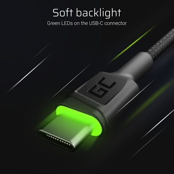 Sæt 3x USB-kabel Green Cell GC Ray - USB-C 120cm, grøn LED, hurtig opladning Ultra Charge, QC 3.0