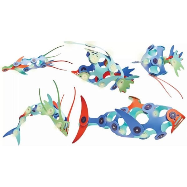 Magnetsk konstruktionslegetøj - GIPSY TOYS - HAVDYR - 24 dele - Fosforescerende - 9 unikke former blå - röd - orange