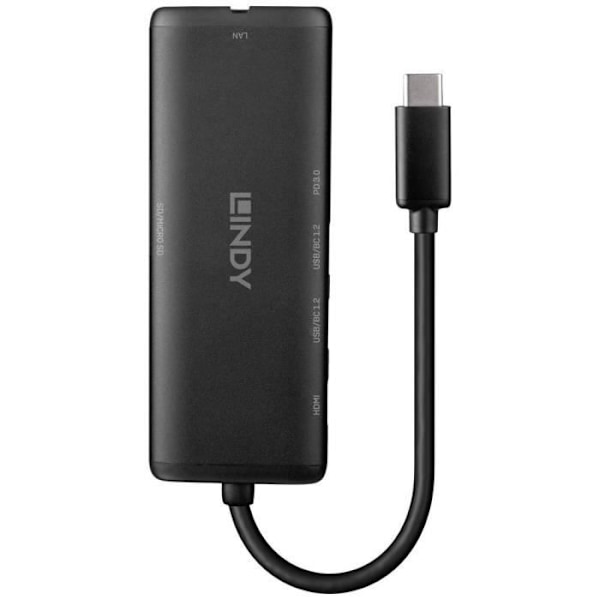 LINDY Mini USB-C dockingstation - Brandvenlig - Pass-Through Charging - Sort