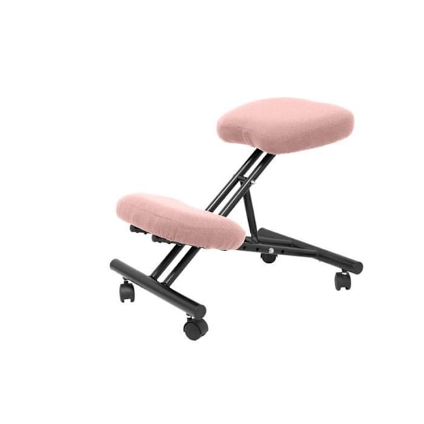 Ergonominen kiinteä toimistojakkara, säädettävissä eri asentoihin ja pyörillä. Pehmustettu istuin vaaleanpunaisella BALI-kankaalla