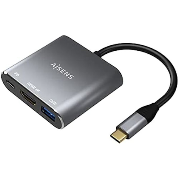 Adapter - AISENS - USB-C til HDMI/USB-C/Tipo A USB 3.0 - 3 i 1 - Grå