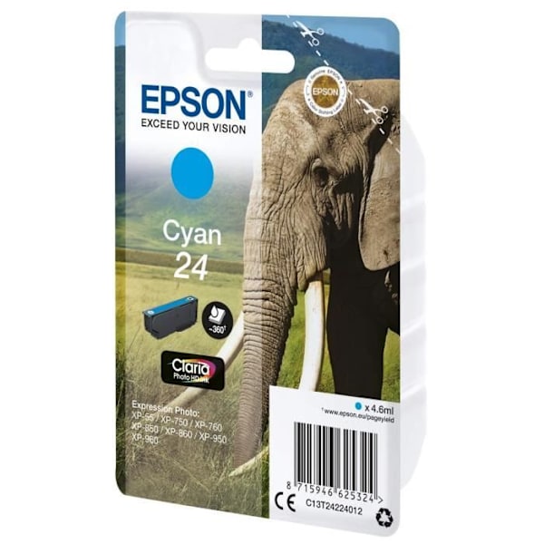 EPSON T2422 Cyan Ink Cartridge - Elephant (C13T24224012)