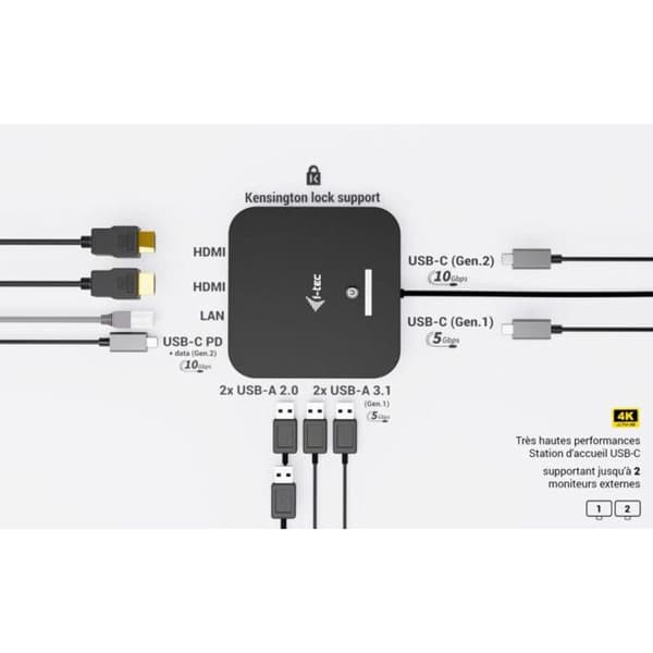 I-Tec Docking Station USB-C Dual HDMI 4K 100W ja Yleislaturi
