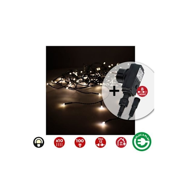 Easy-Connect LED-gardin 2x1m 10 remsor 100 varma vita lysdioder - GENERIC Vit Värmande