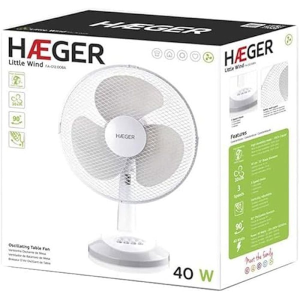 Pöytätuuletin - HAEGER - FA012008A - 30 cm - 50 W - 3 nopeutta Vit