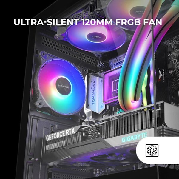 MARS GAMING MC-XO, Gamingchassi ATX, Dubbel Härdat Glas Kontinuerligt 90°, FRGB Fläkt 12cm, SIDECOOL Kylsystem,