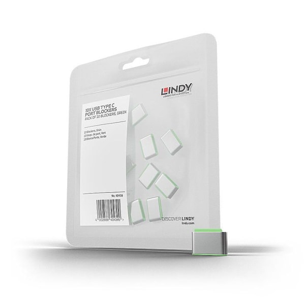 USB Type C port blocker - LINDY - Grøn - Pakke med 10 - 2 års garanti - Nem at bruge