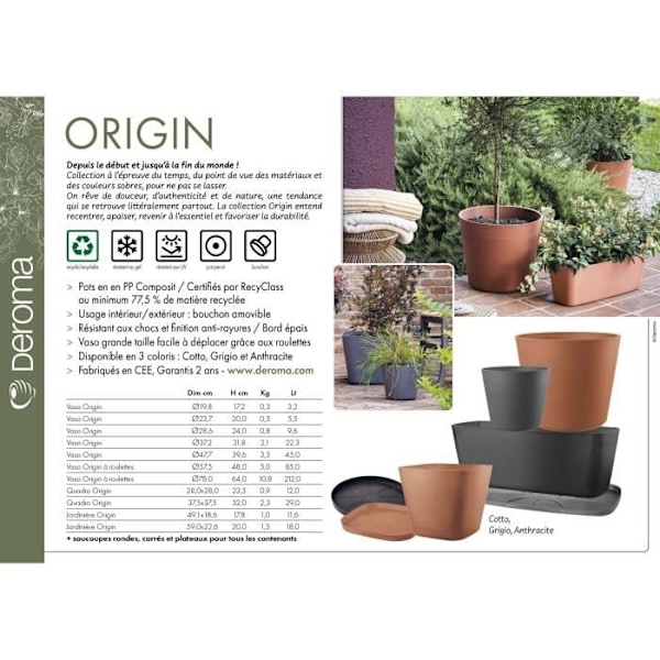Kvadret blomsterkrukke - DEROMA - Origin - 29 L - Terrakotta Terrakotta