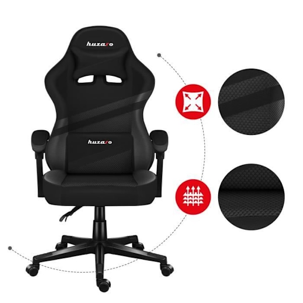 HUZARO FORCE 4.4 Carbon gaming stol, Justerbar höjd, Kontorsstol, Svankstöd, Fotstöd, Nackstöd, Gaming PC, Eco läder svart