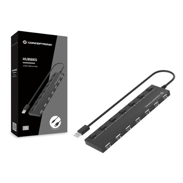 Hub USB Conceptronic HUBBIES08B Musta 7 in 1