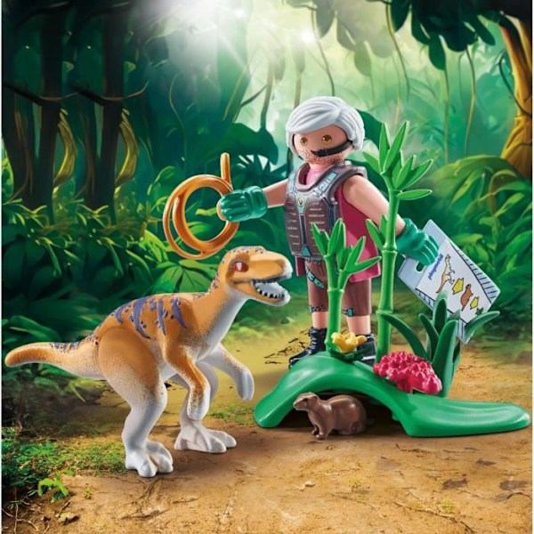 PLAYMOBIL 71823 Vélociraptor och utforskare med lasso, Dinos, 18 delar, Från 4 år Flerfärgad