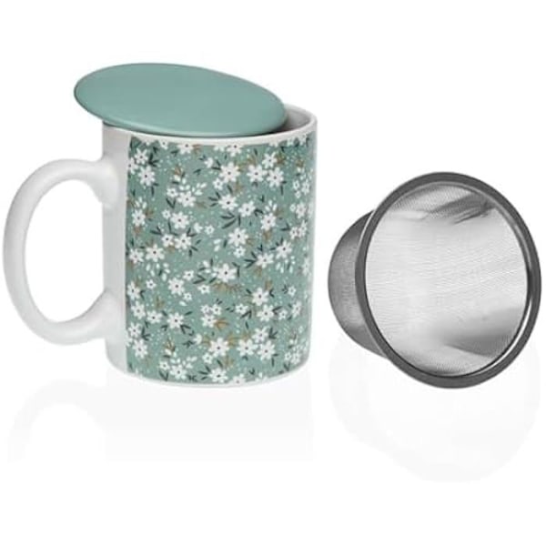 Kop med filter til infusioner - VERSA - Bellis - Flerfarvet - Stentøj - 13,5 x 9,5 x 11,5 cm Flerfärgad