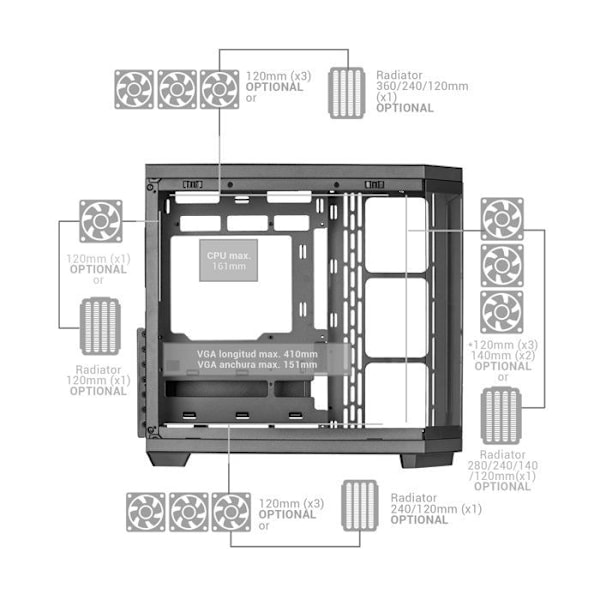 ATX-sag - Mars Gaming - MC-3TCORE - Triple Tempereret Glas - Dobbelt Kammer - Hvid