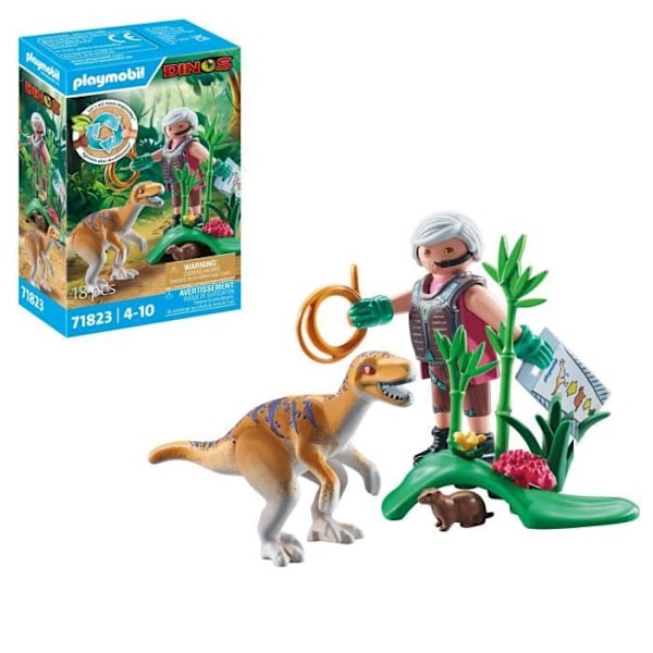PLAYMOBIL 71823 Vélociraptor och utforskare med lasso, Dinos, 18 delar, Från 4 år Flerfärgad