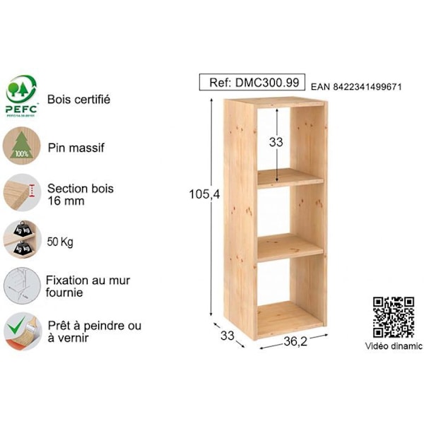 Astigarraga Etagère 3 laatikkoa puusta 105.4cm - dinamic-3